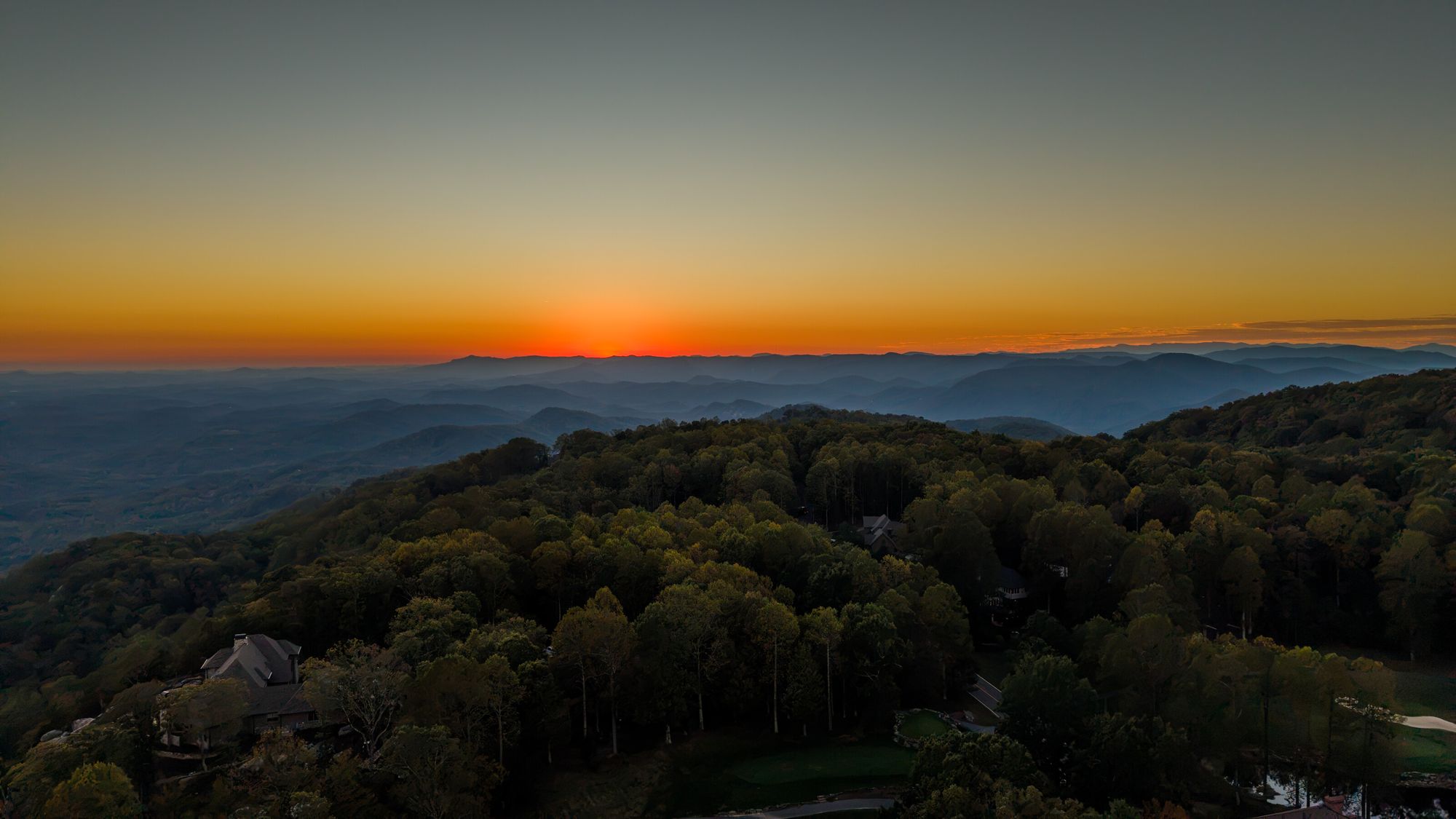 Sunset over the Blue Ridge from above Glassy